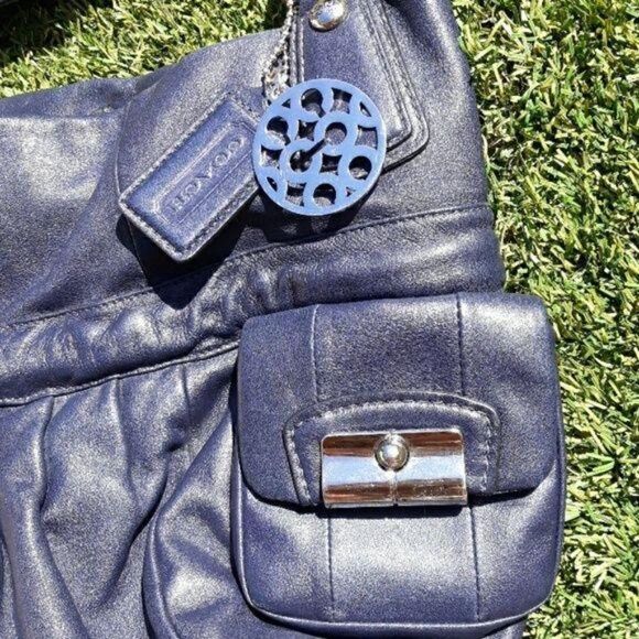 Vintage Coach #14787 Kristin Drawstring Leather Bag Hobo Satchel Shoulder Navy - Picture 3 of 12